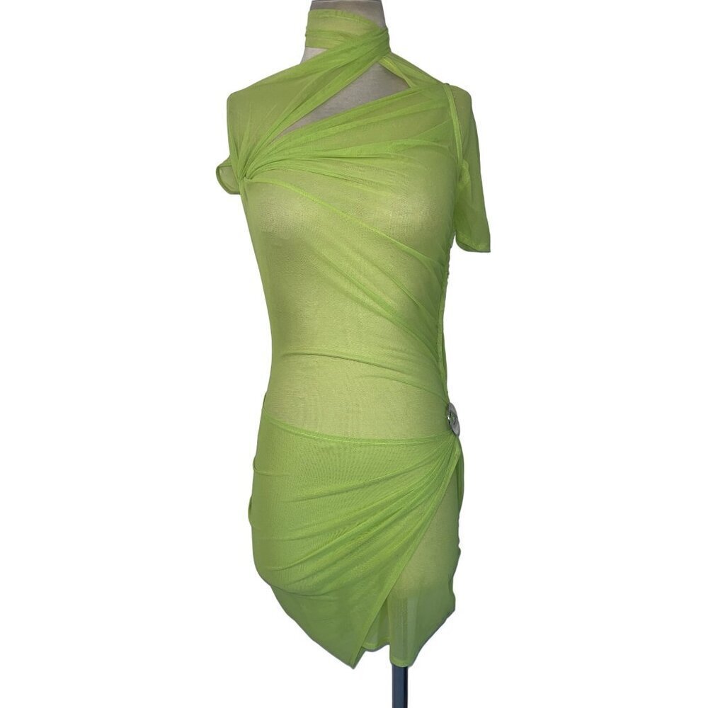 COPERNI Asymmetric Draped Mesh Dress in Anis New Womens - Picture 8 of 17